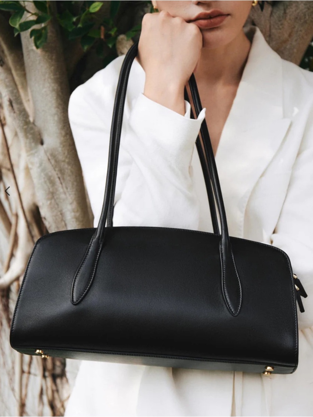 Parisa Wang Gabrielle East-West Shoulder Bag Black Gold Zip and Padlock Accent - Picture 2 of 9